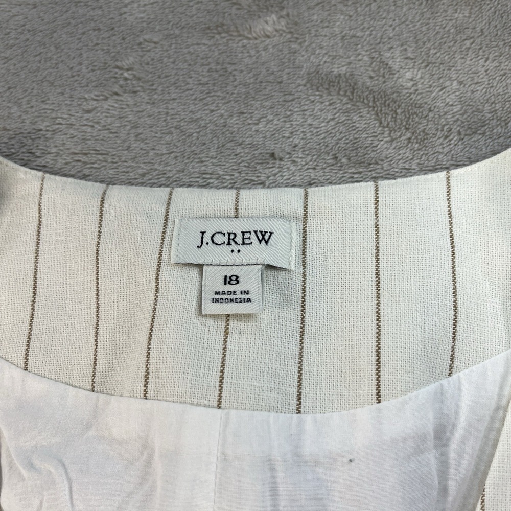 J.Crew Women 18 Linen Pinstripe Vest Cream Tan Button Layering Coastal Grandma - Picture 2 of 8